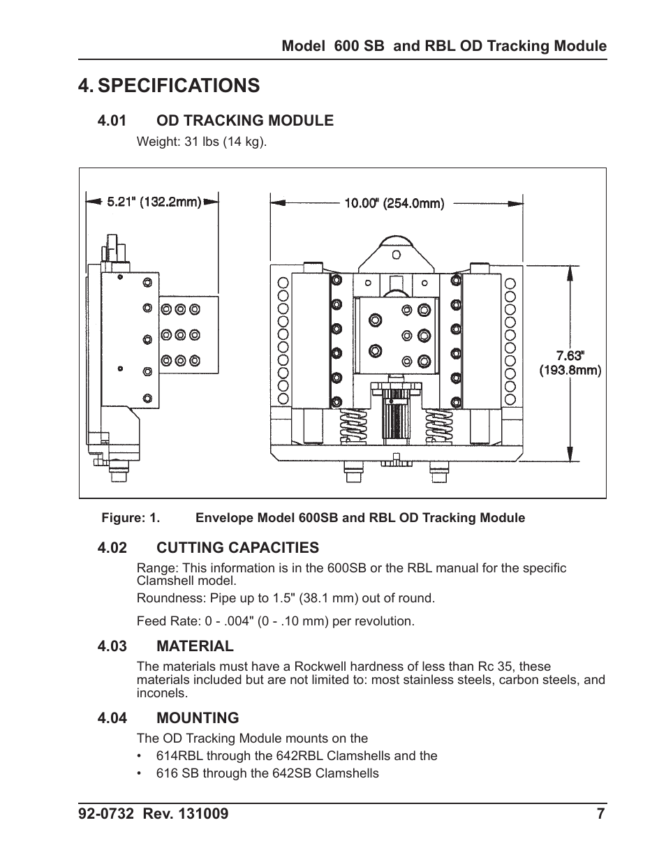 Specifications | Tri Tool 600RBL and 600SB Series OD Tracking Module User Manual | Page 7 / 34