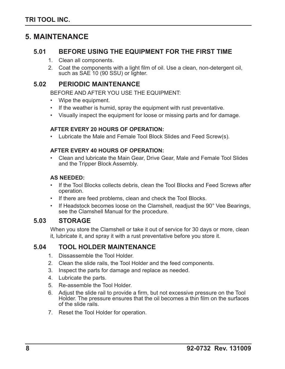 Maintenance | Tri Tool 600RBL and 600SB Series OD Tracking Module User Manual | Page 8 / 34