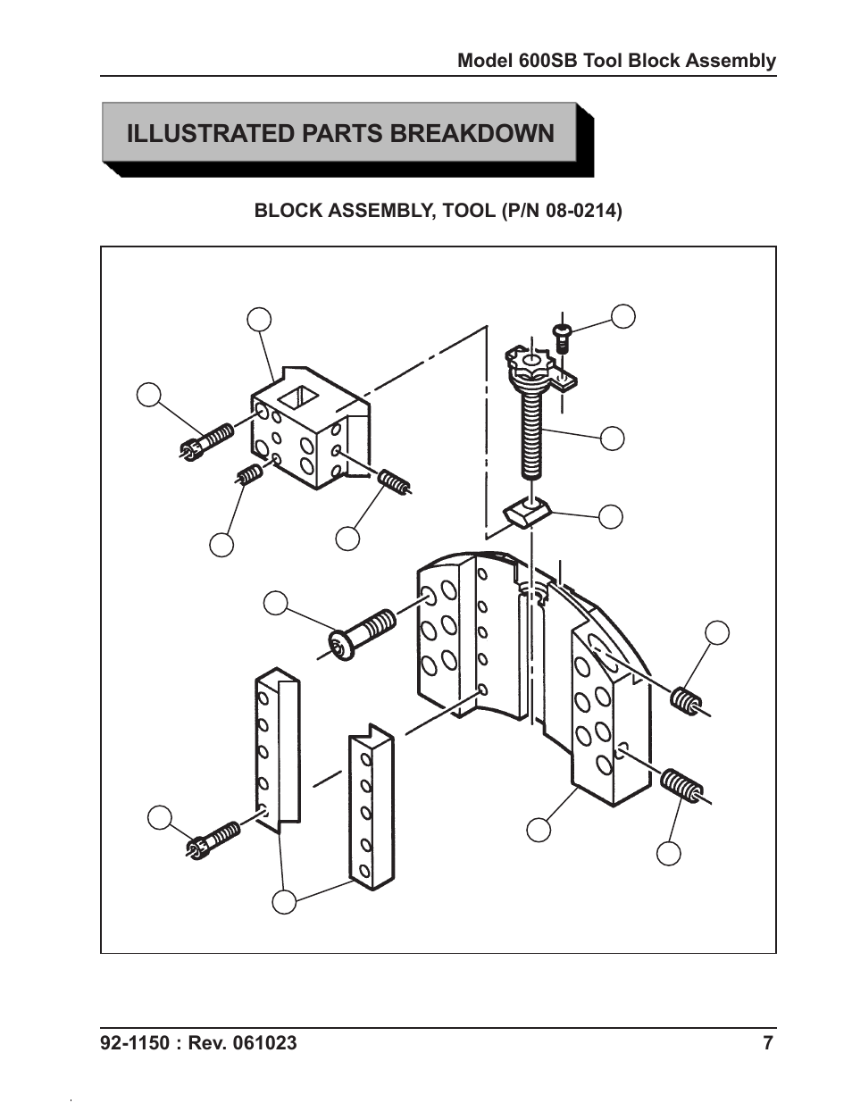 Illustrated parts breakdown | Tri Tool 600SB Series Tool Block Assembly User Manual | Page 7 / 12
