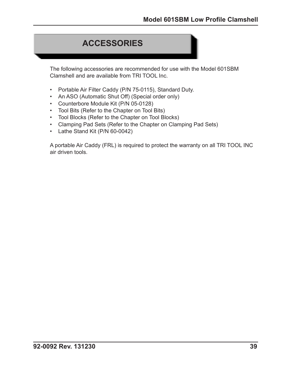Accessories | Tri Tool 601SBM Clamshell Air User Manual | Page 39 / 53