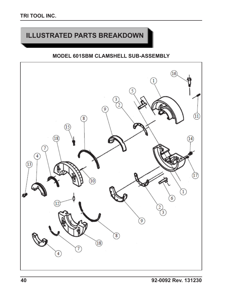 Illustrated parts breakdown | Tri Tool 601SBM Clamshell Air User Manual | Page 40 / 53