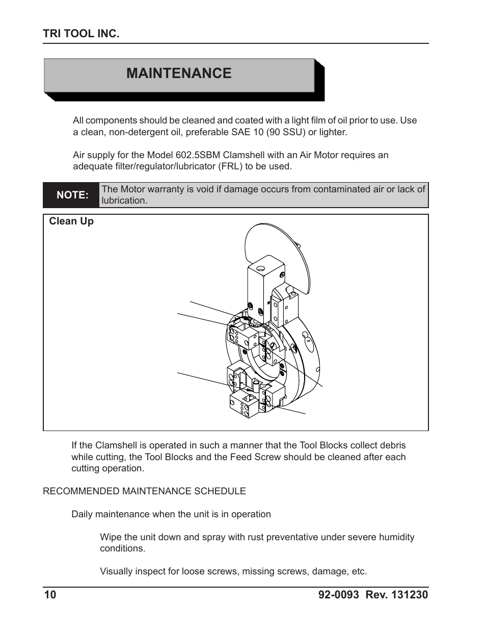 Maintenance | Tri Tool 602-5SBM Clamshell Air User Manual | Page 10 / 53