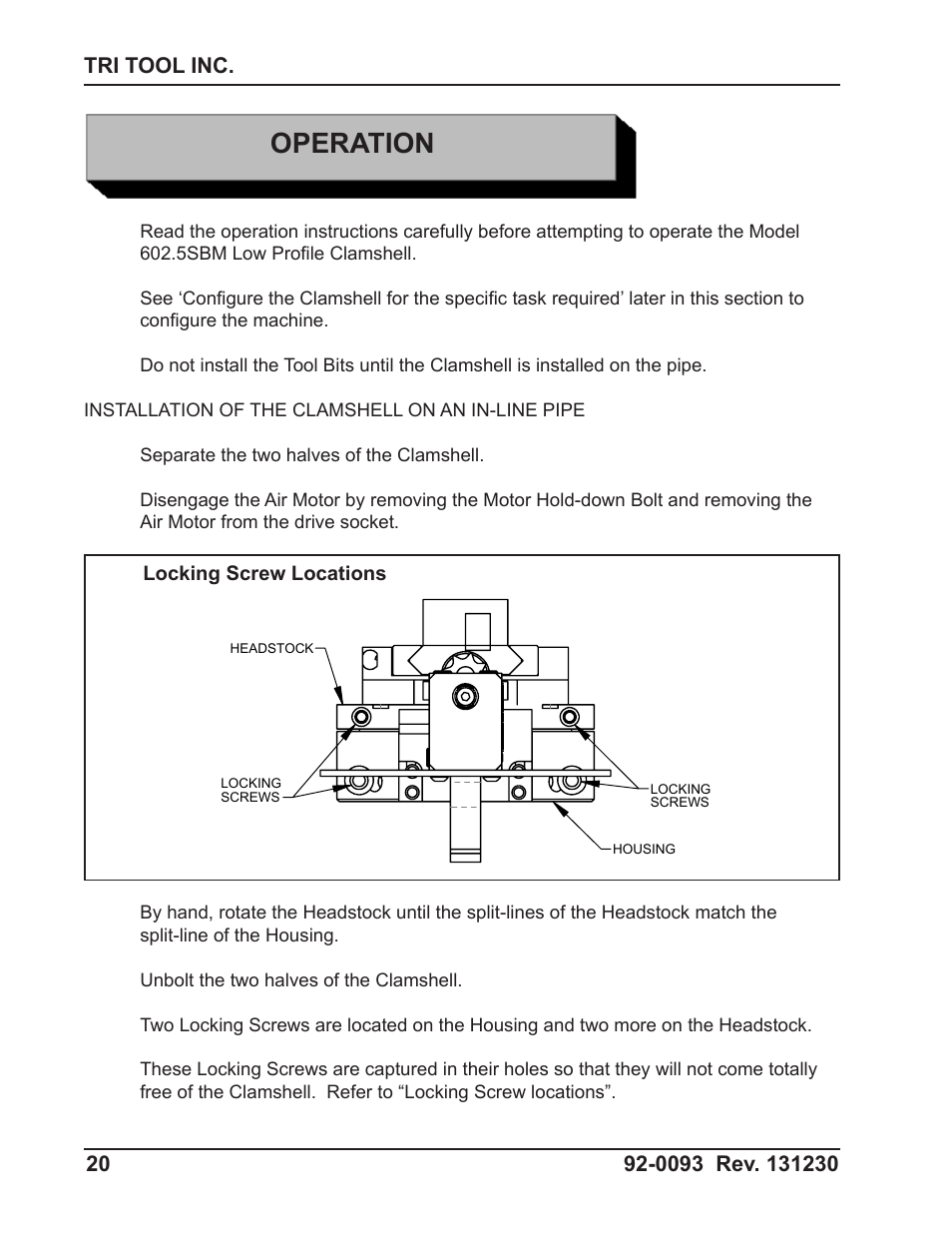 Operation | Tri Tool 602-5SBM Clamshell Air User Manual | Page 20 / 53