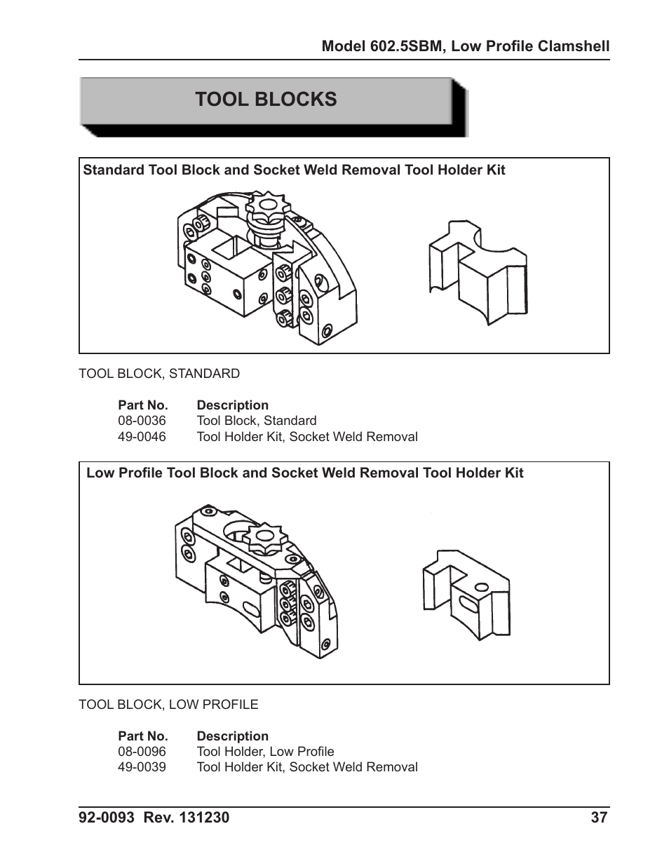 Tool blocks | Tri Tool 602-5SBM Clamshell Air User Manual | Page 37 / 53