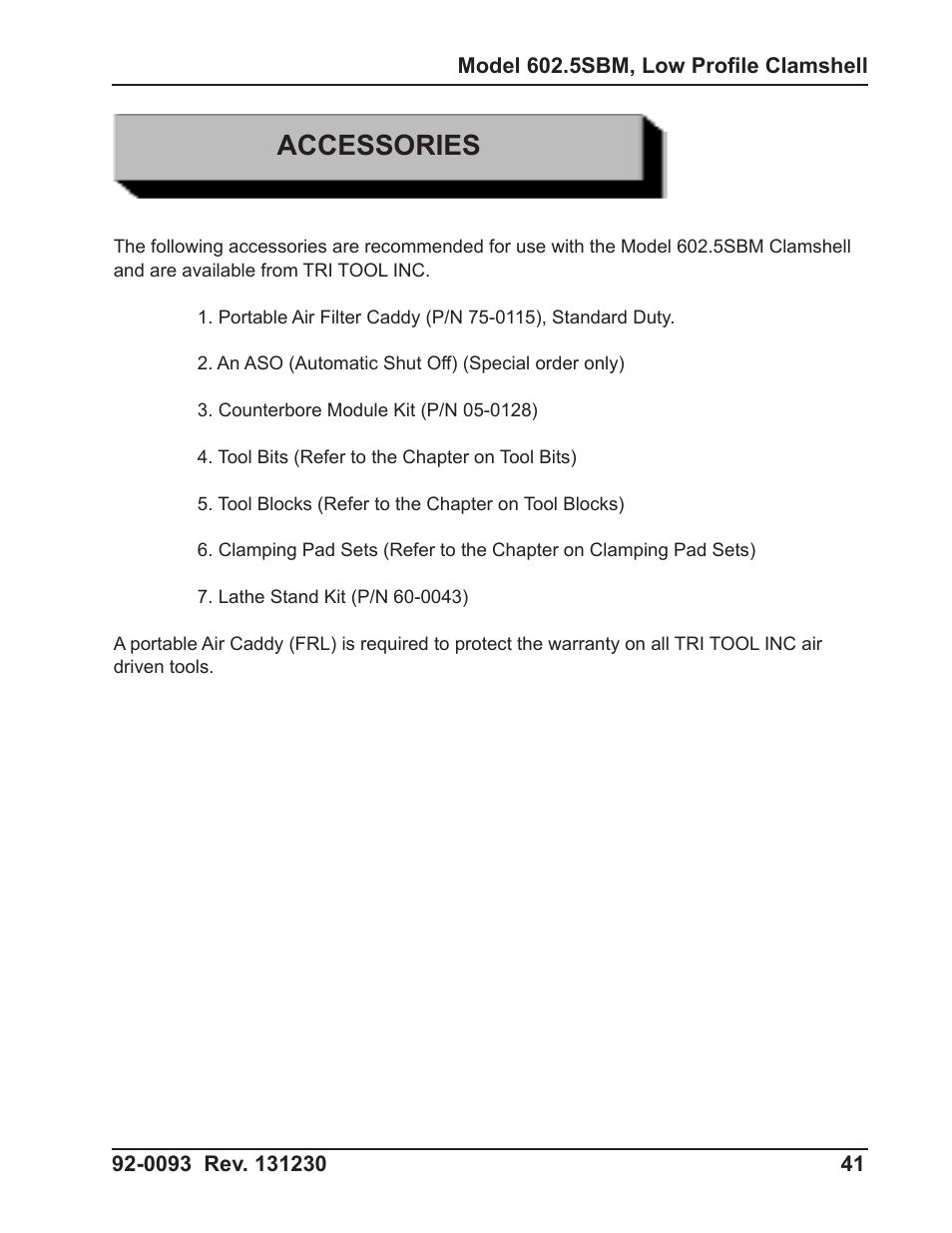 Accessories | Tri Tool 602-5SBM Clamshell Air User Manual | Page 41 / 53