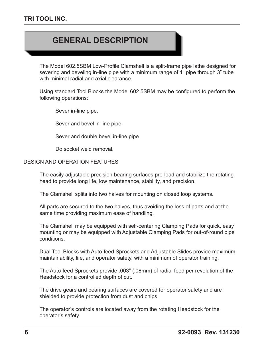 General description | Tri Tool 602-5SBM Clamshell Air User Manual | Page 6 / 53
