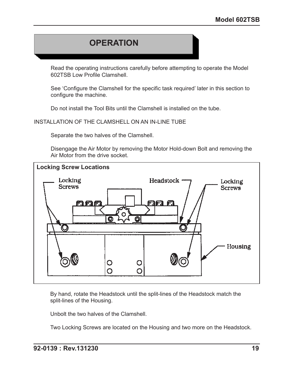 Operation | Tri Tool 602TSB Clamshell Air User Manual | Page 19 / 46