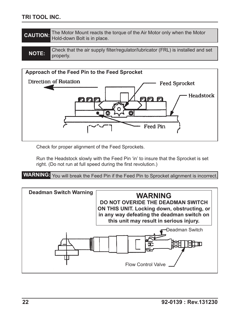 Warning | Tri Tool 602TSB Clamshell Air User Manual | Page 22 / 46