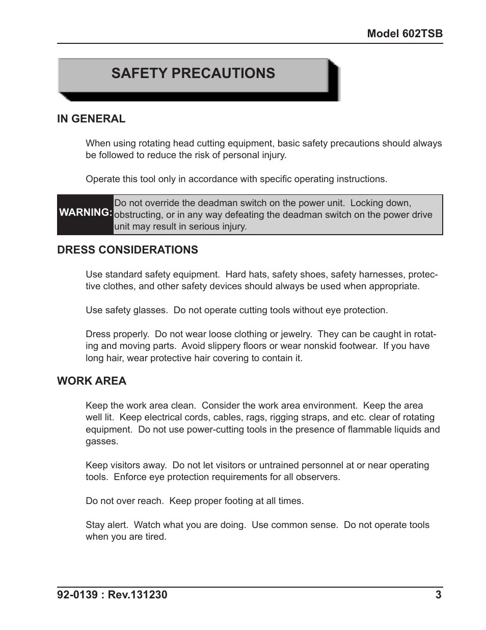 Safety precautions | Tri Tool 602TSB Clamshell Air User Manual | Page 3 / 46