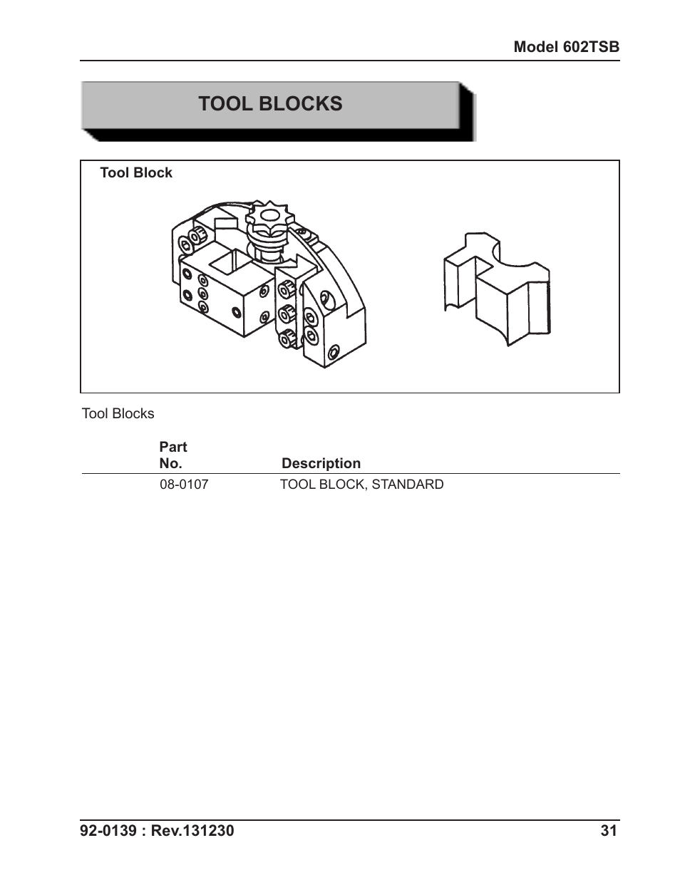 Tool blocks | Tri Tool 602TSB Clamshell Air User Manual | Page 31 / 46