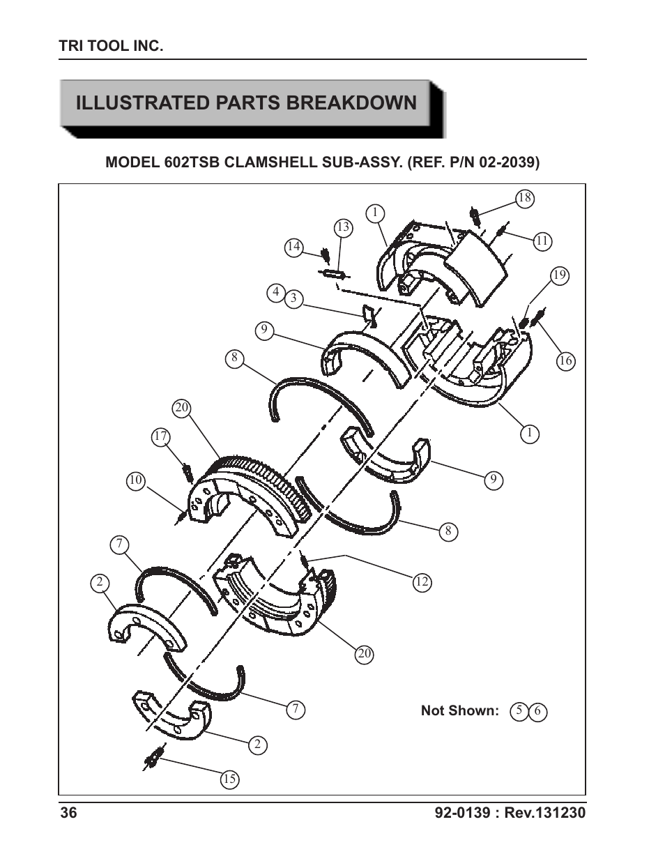 Illustrated parts breakdown | Tri Tool 602TSB Clamshell Air User Manual | Page 36 / 46
