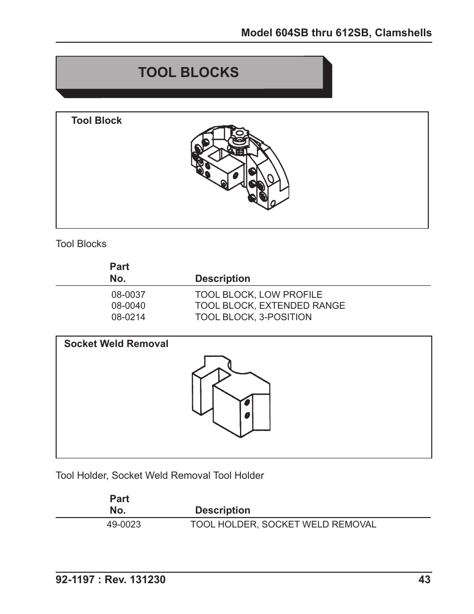 Tool blocks | Tri Tool 604SB Clamshell User Manual | Page 43 / 72