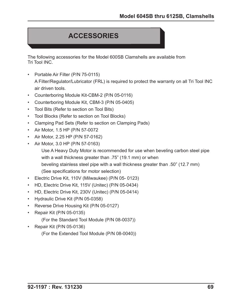 Accessories | Tri Tool 604SB Clamshell User Manual | Page 69 / 72