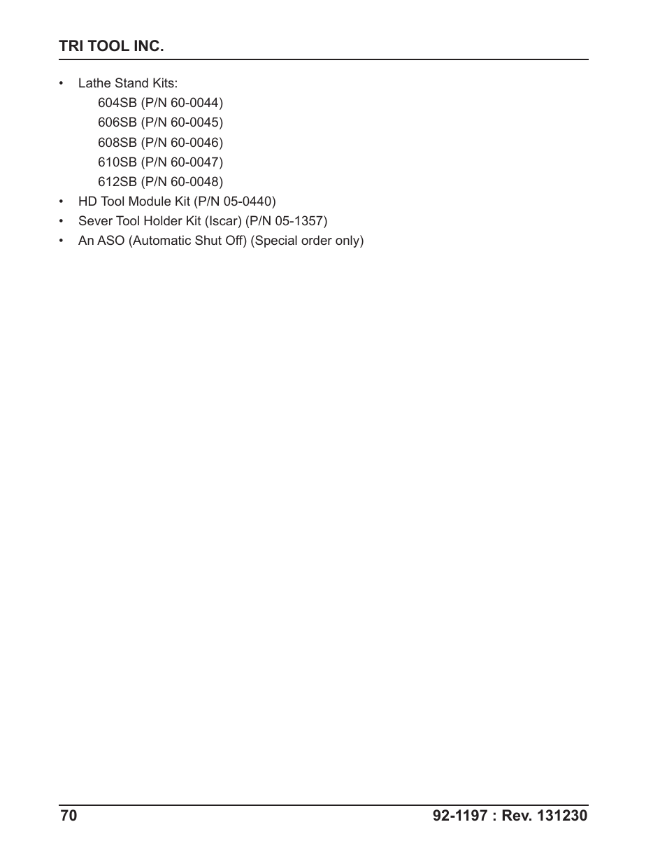 Tri Tool 604SB Clamshell User Manual | Page 70 / 72