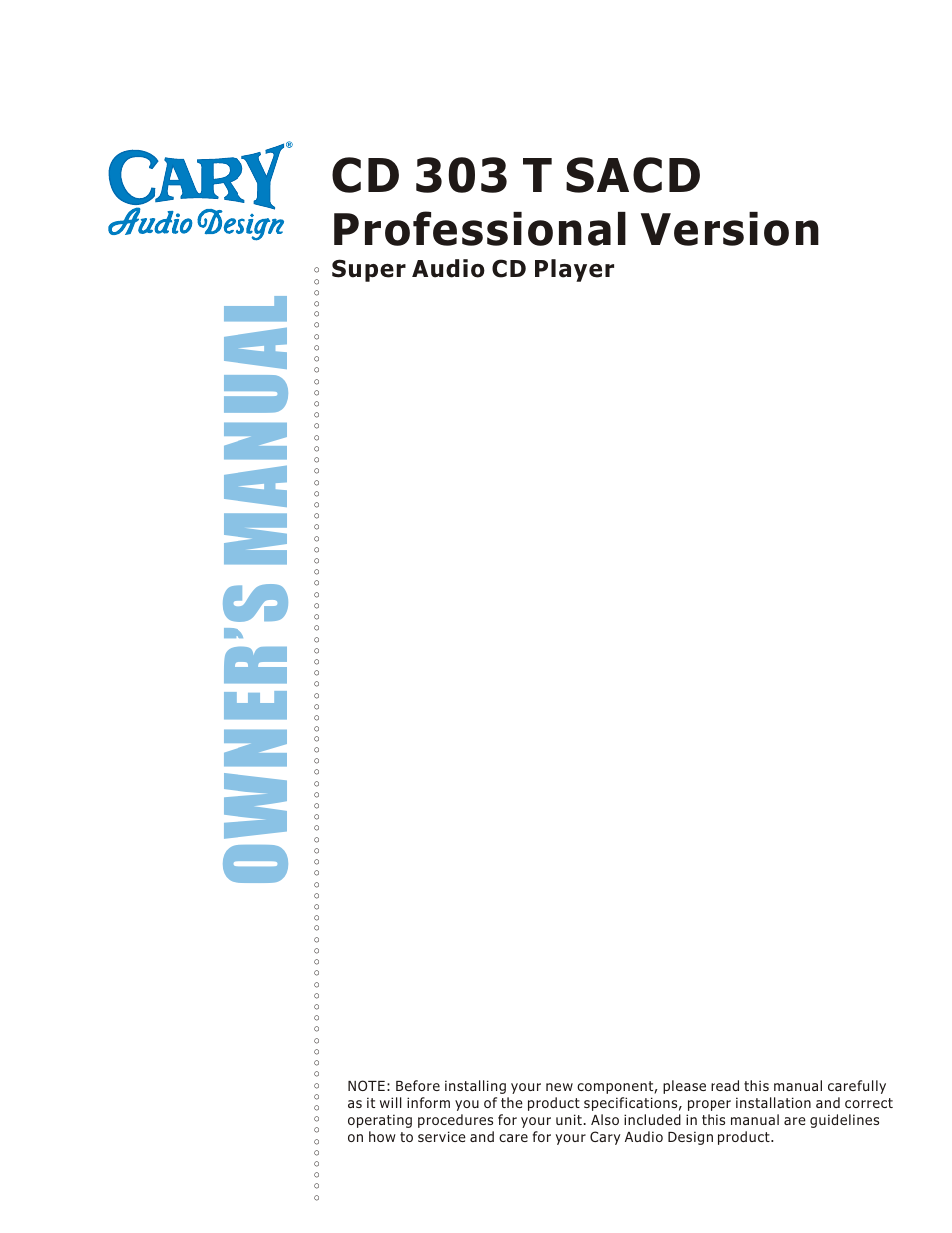 Cary Audio Design CD 303T SACD User Manual | 28 pages