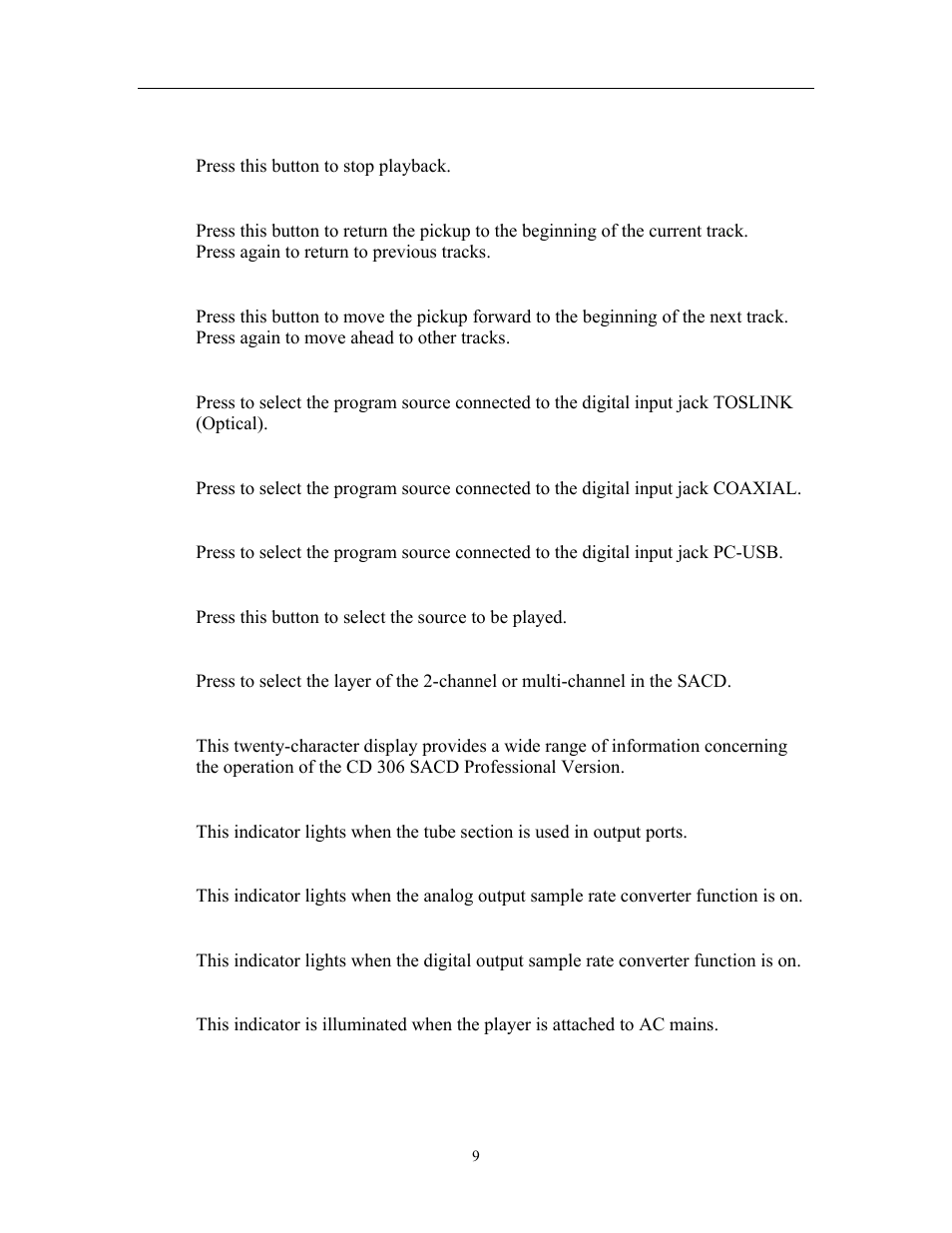 Controls and displays | Cary Audio Design CD 303T SACD User Manual | Page 10 / 28