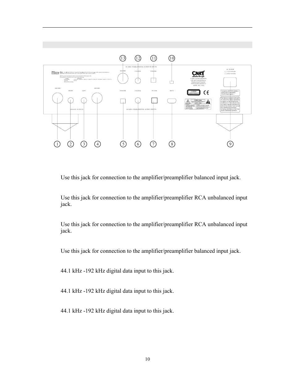 Controls and displays, Rear panel | Cary Audio Design CD 303T SACD User Manual | Page 11 / 28