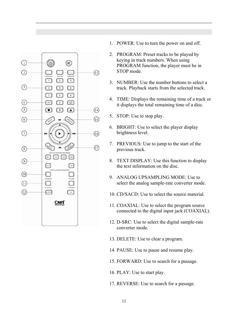 Controls and displays | Cary Audio Design CD 303T SACD User Manual | Page 13 / 28