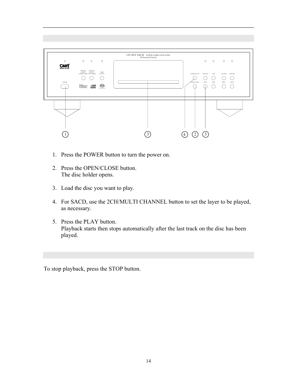 Playback, Starting playback | Cary Audio Design CD 303T SACD User Manual | Page 15 / 28