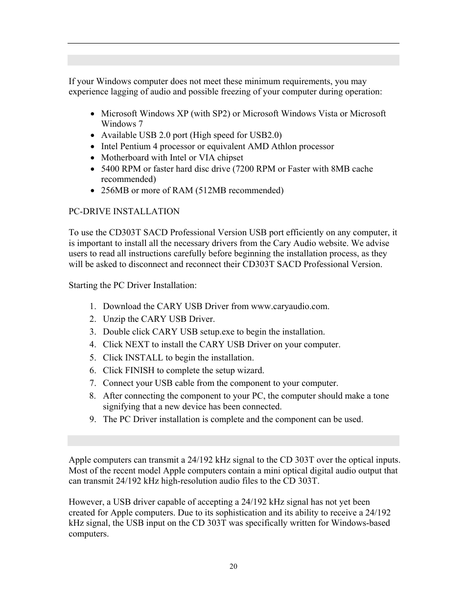 Use with a computer | Cary Audio Design CD 303T SACD User Manual | Page 21 / 28