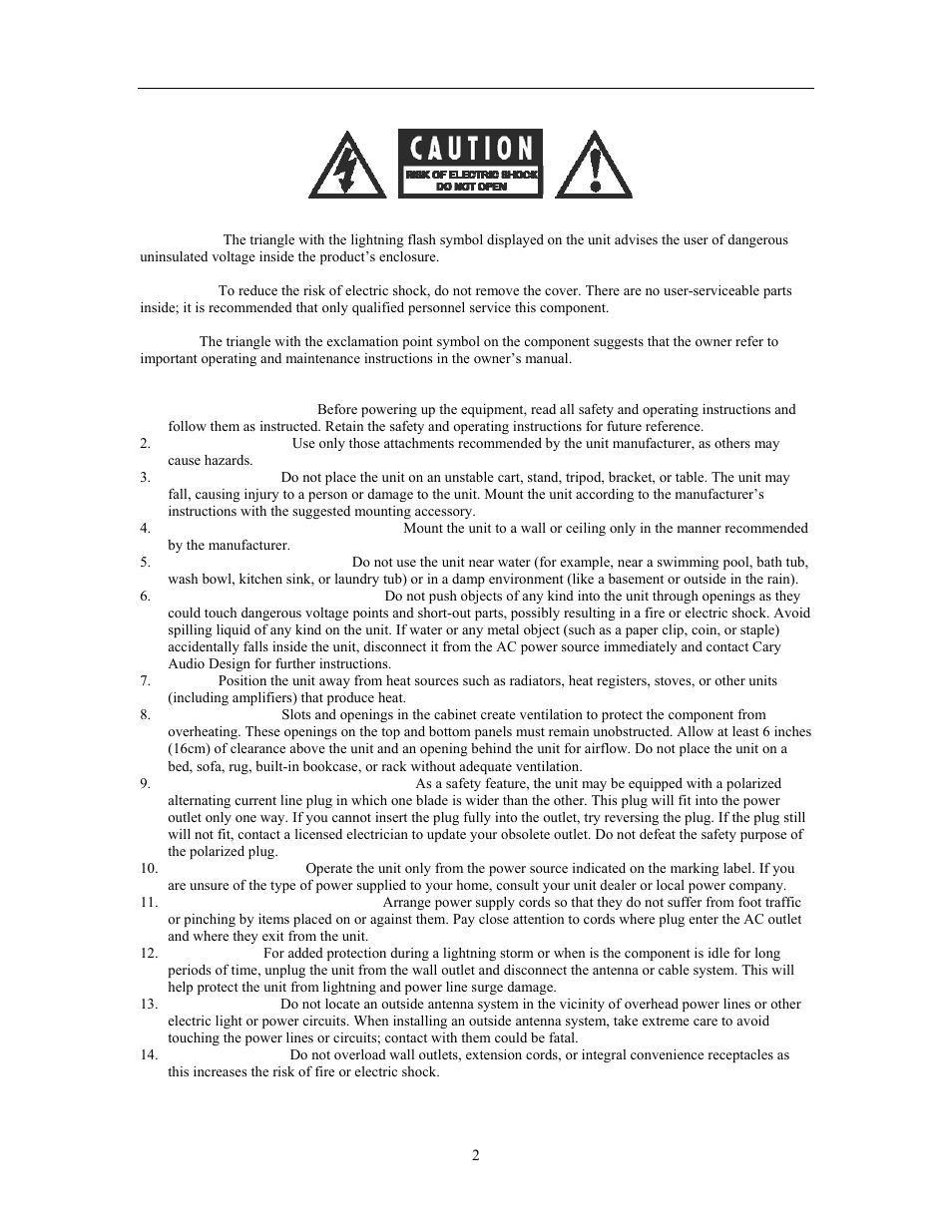 Important safety instructions | Cary Audio Design CD 303T SACD User Manual | Page 3 / 28