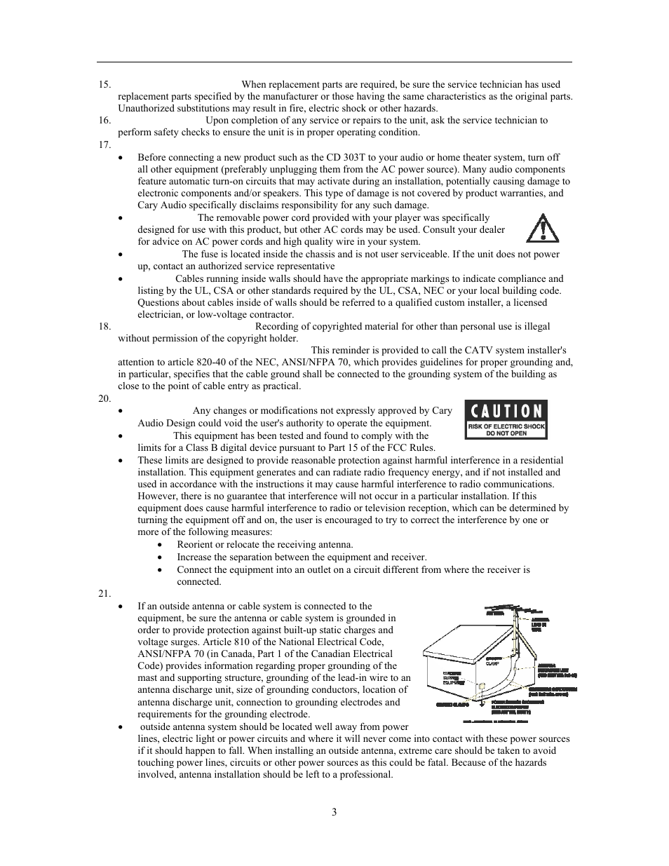 Important safety instructions | Cary Audio Design CD 303T SACD User Manual | Page 4 / 28