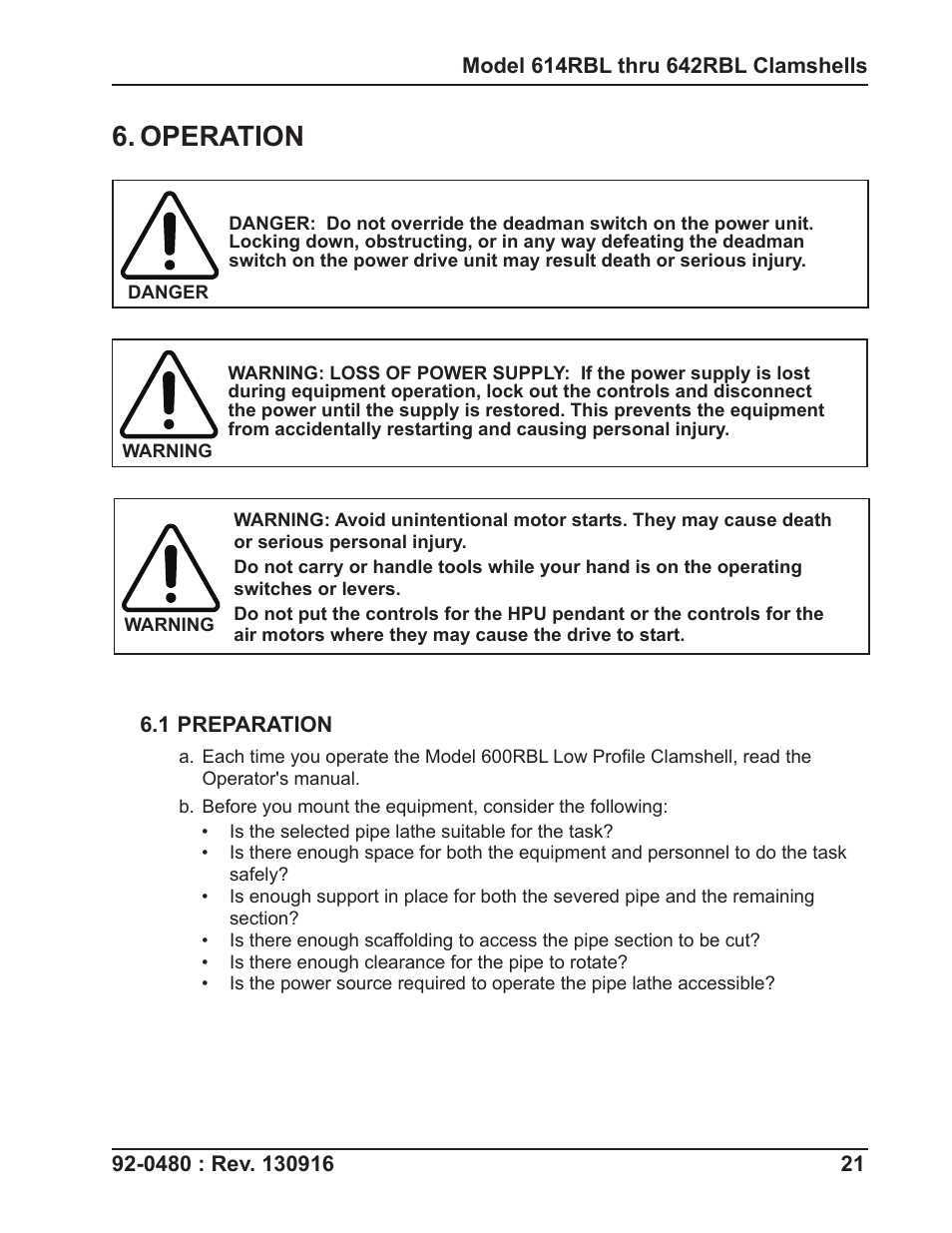 Operation | Tri Tool 614RBL Thru 636RBL Clamshells User Manual | Page 21 / 80