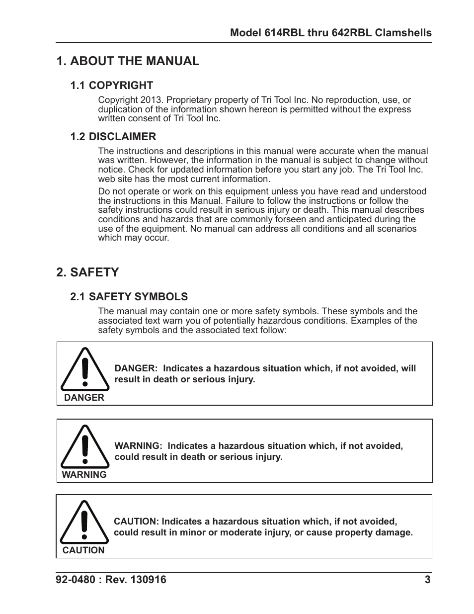 About the manual, Safety | Tri Tool 614RBL Thru 636RBL Clamshells User Manual | Page 3 / 80