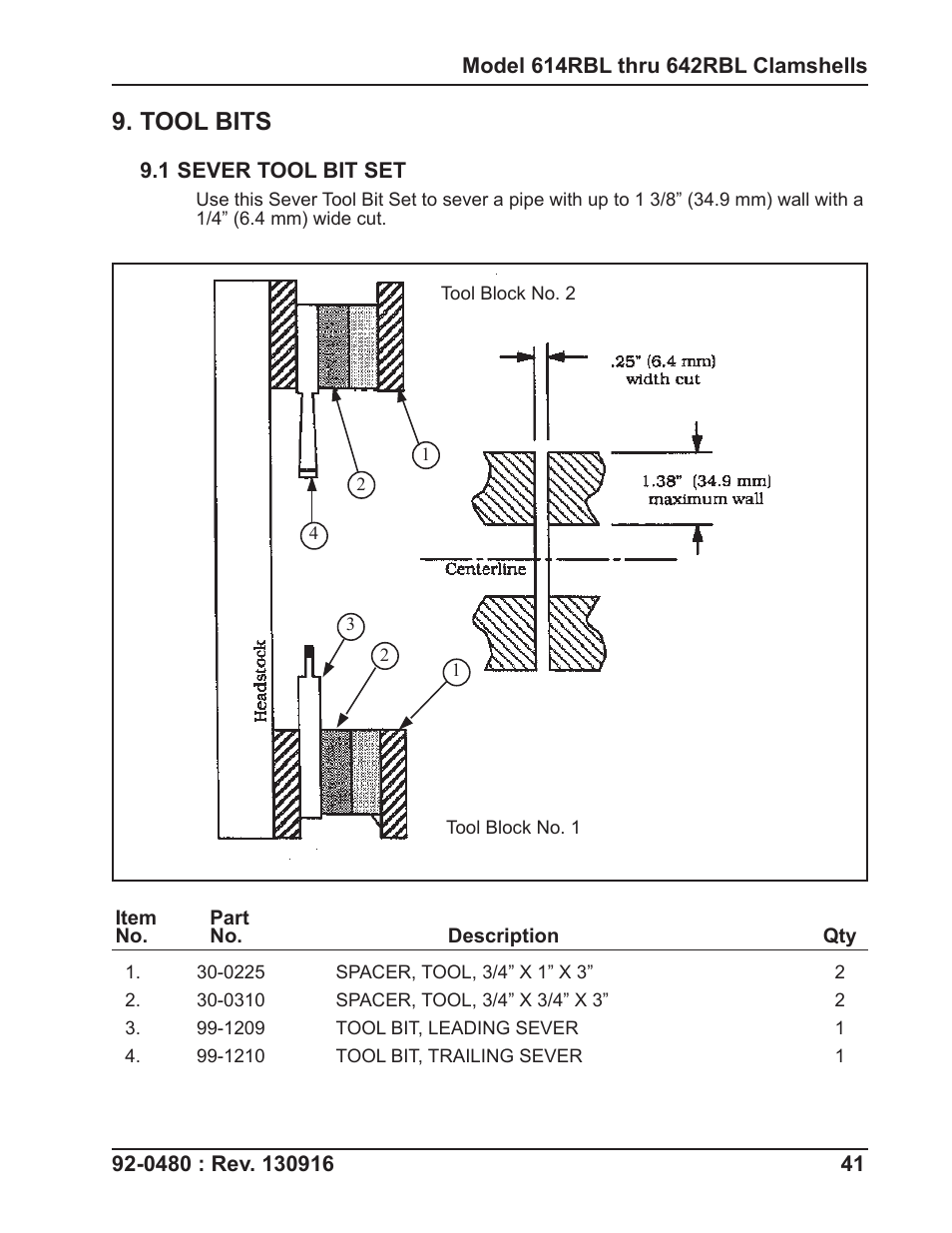 Tool bits | Tri Tool 614RBL Thru 636RBL Clamshells User Manual | Page 41 / 80