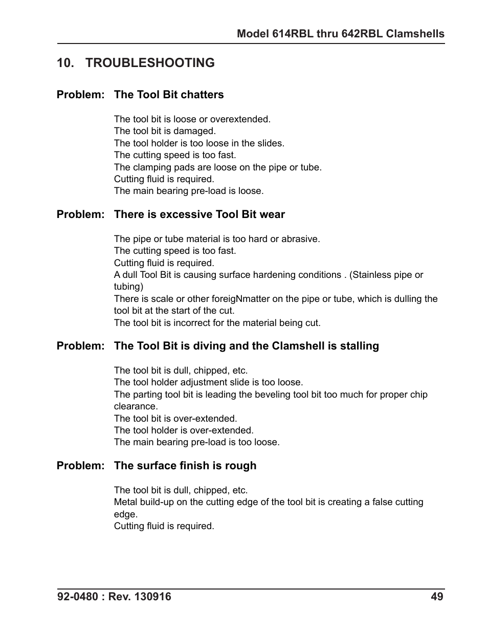 Troubleshooting | Tri Tool 614RBL Thru 636RBL Clamshells User Manual | Page 49 / 80