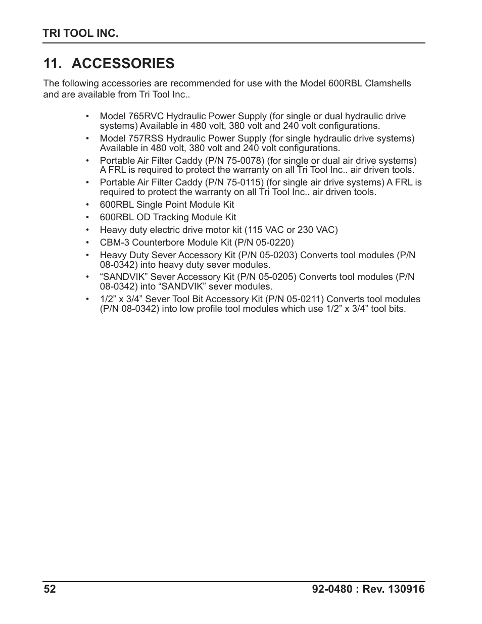 Accessories | Tri Tool 614RBL Thru 636RBL Clamshells User Manual | Page 52 / 80