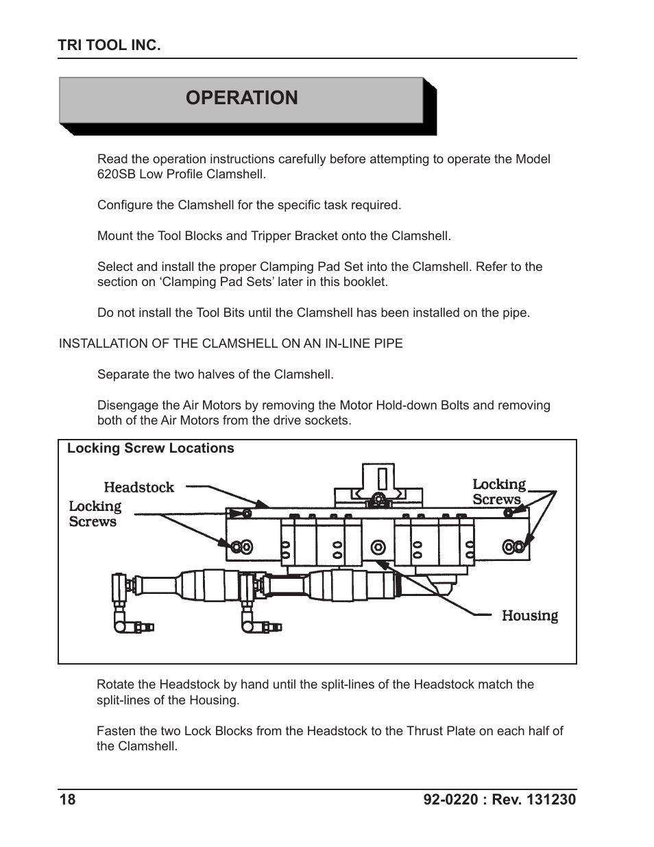 Operation | Tri Tool 620SB Clamshell Air User Manual | Page 18 / 57