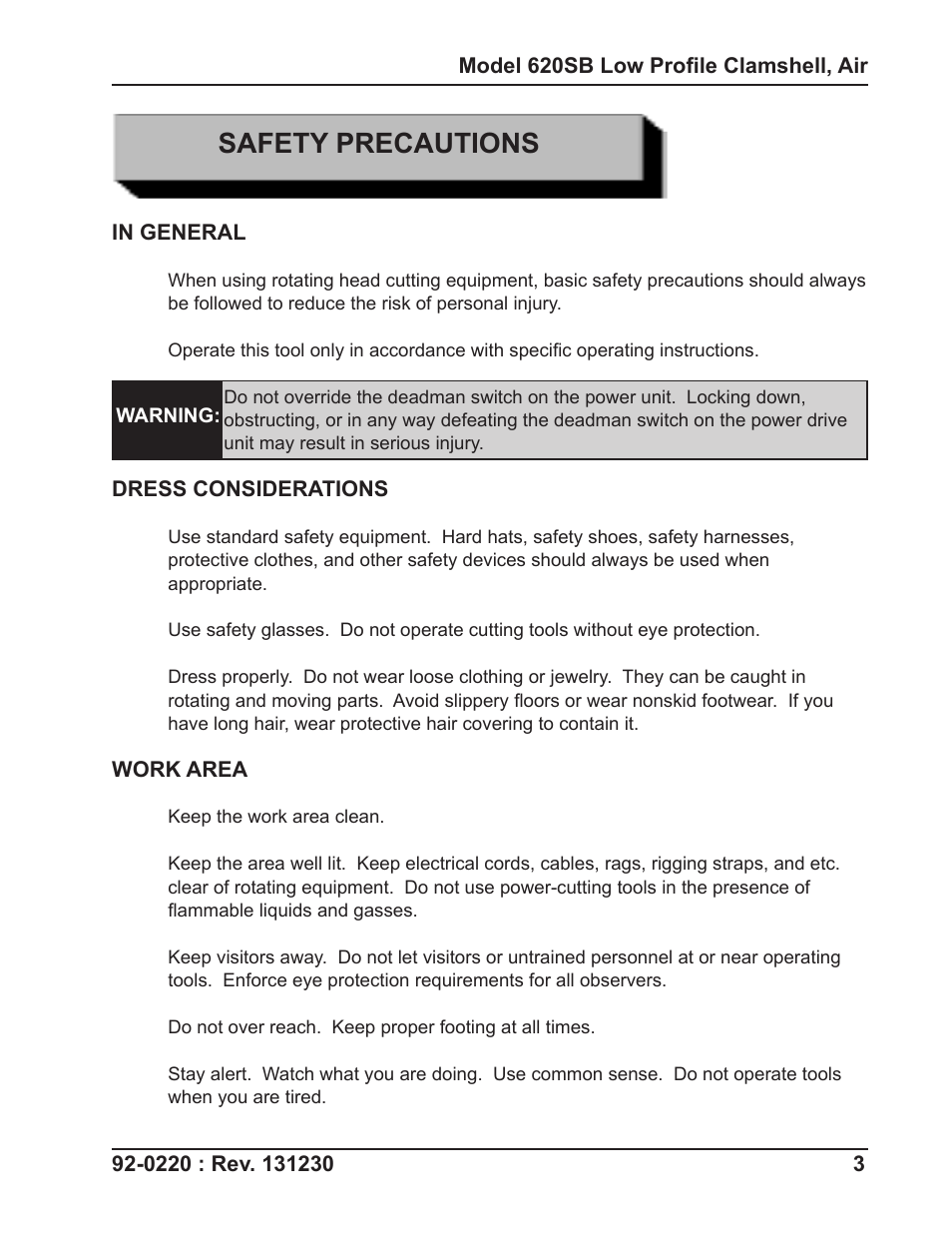 Safety precautions | Tri Tool 620SB Clamshell Air User Manual | Page 3 / 57