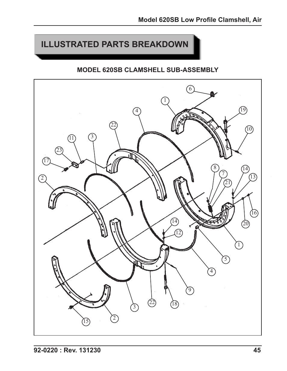 Illustrated parts breakdown | Tri Tool 620SB Clamshell Air User Manual | Page 45 / 57