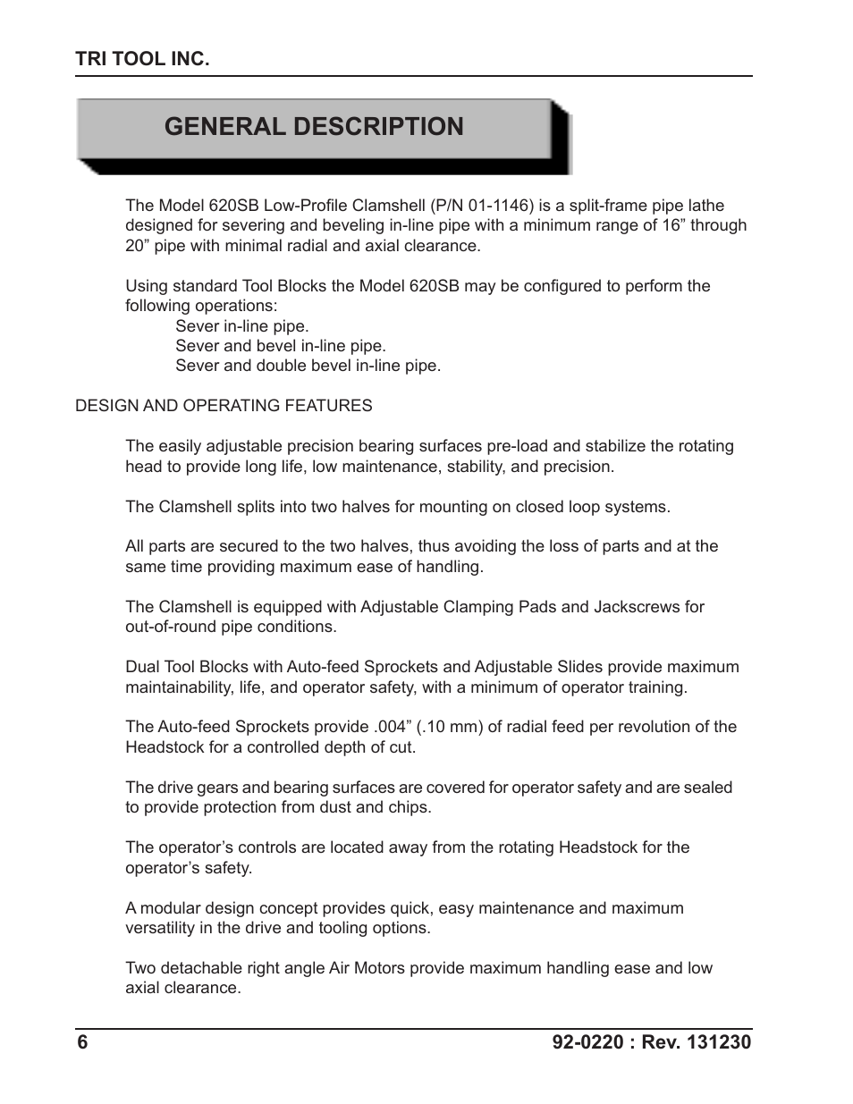 General description | Tri Tool 620SB Clamshell Air User Manual | Page 6 / 57