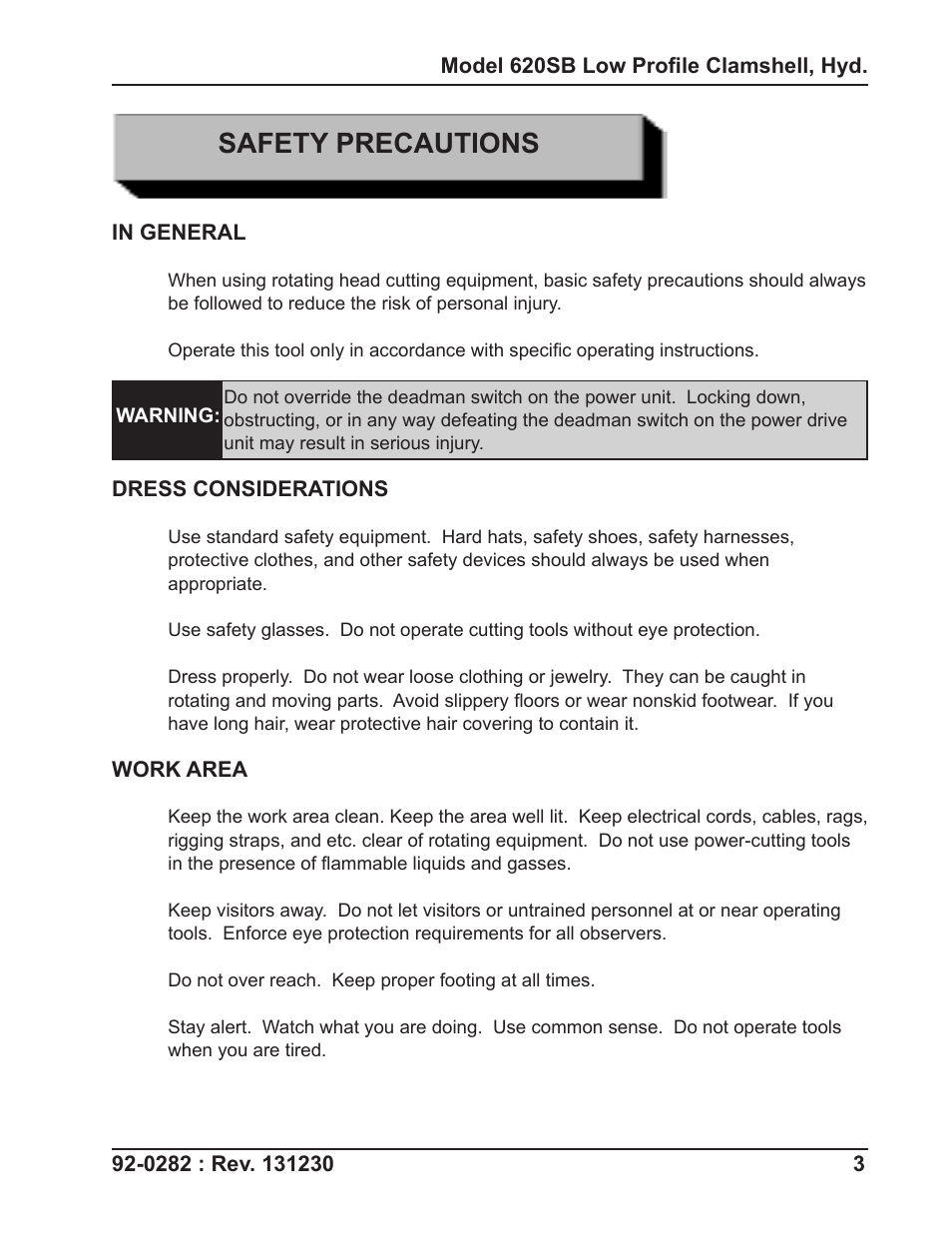 Safety precautions | Tri Tool 620SB Clamshell Hydraulic User Manual | Page 3 / 54