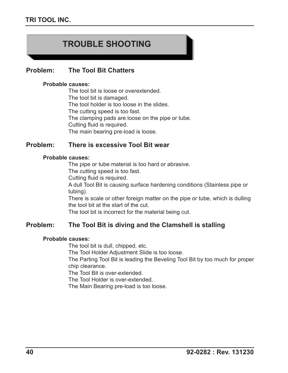 Trouble shooting | Tri Tool 620SB Clamshell Hydraulic User Manual | Page 40 / 54