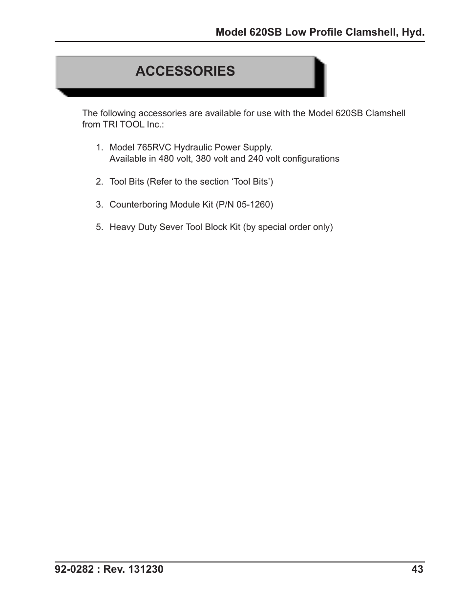 Accessories | Tri Tool 620SB Clamshell Hydraulic User Manual | Page 43 / 54