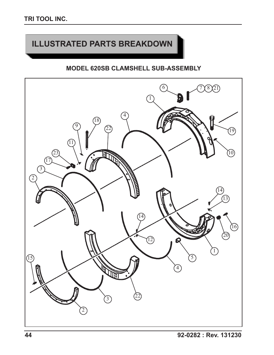 Illustrated parts breakdown | Tri Tool 620SB Clamshell Hydraulic User Manual | Page 44 / 54