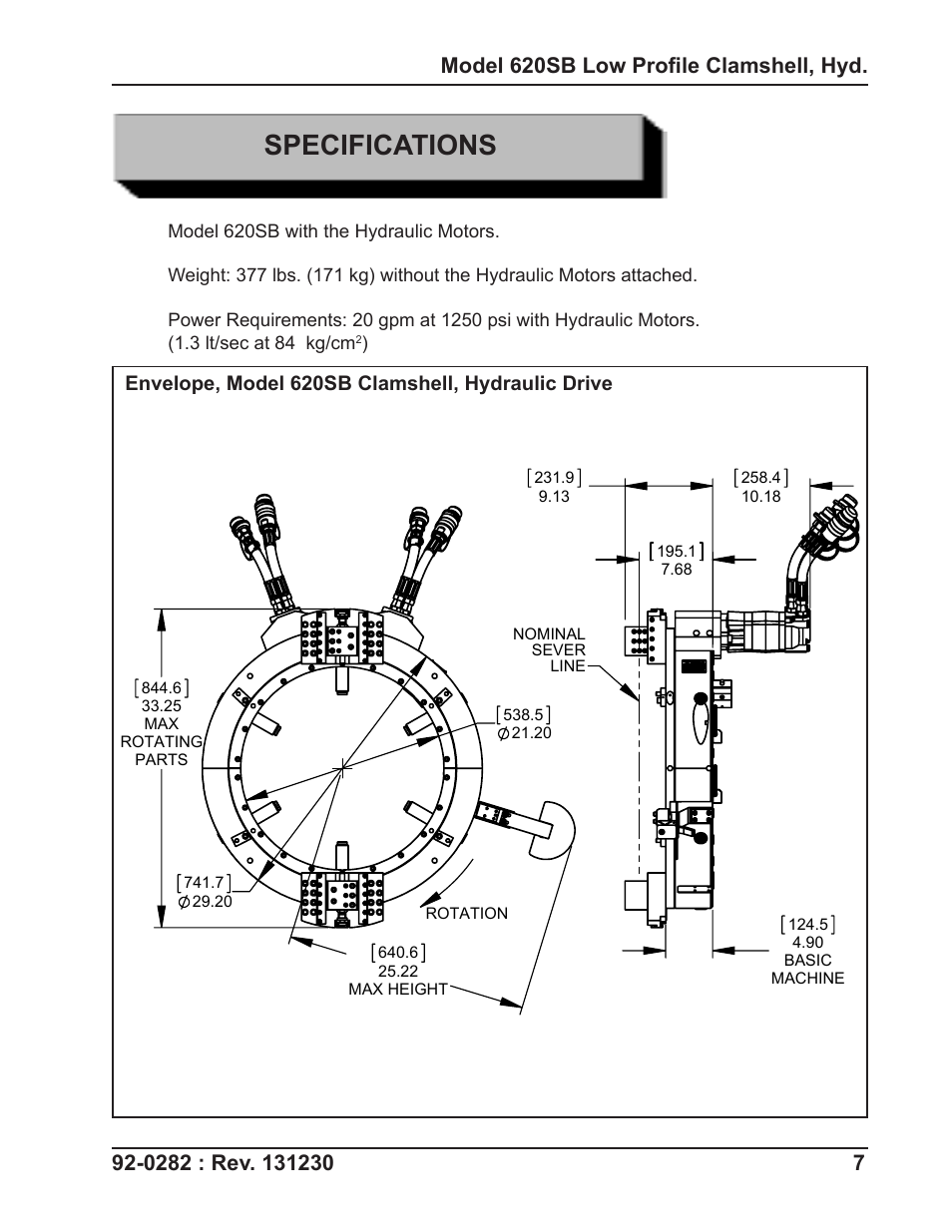 Specifications | Tri Tool 620SB Clamshell Hydraulic User Manual | Page 7 / 54