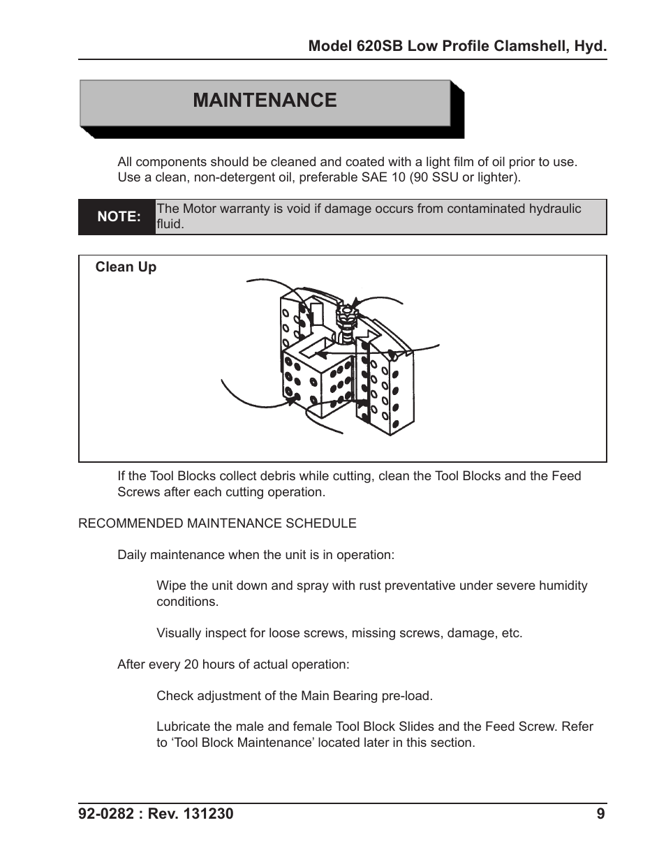 Maintenance | Tri Tool 620SB Clamshell Hydraulic User Manual | Page 9 / 54