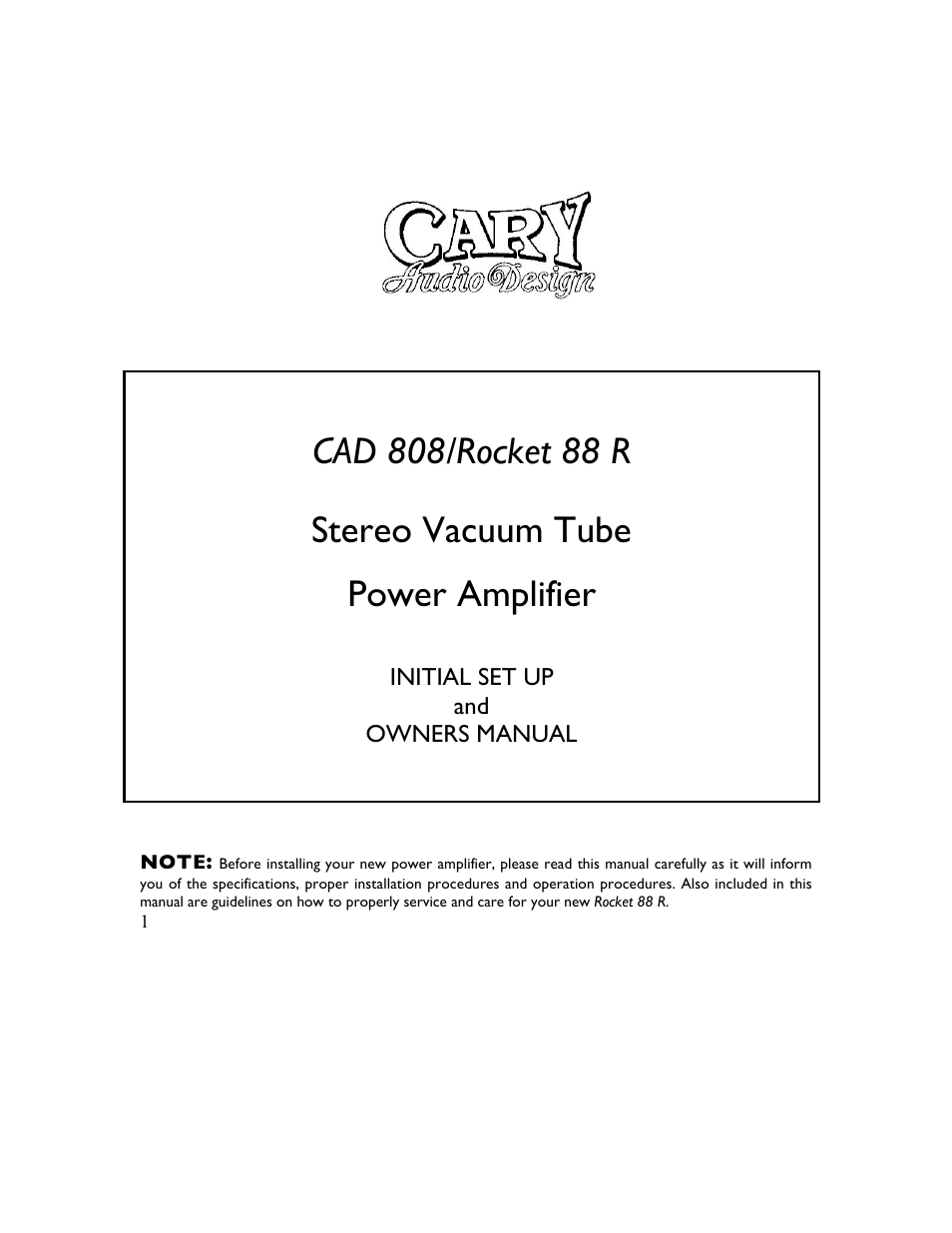 Cary Audio Design CAD 808 User Manual | 11 pages