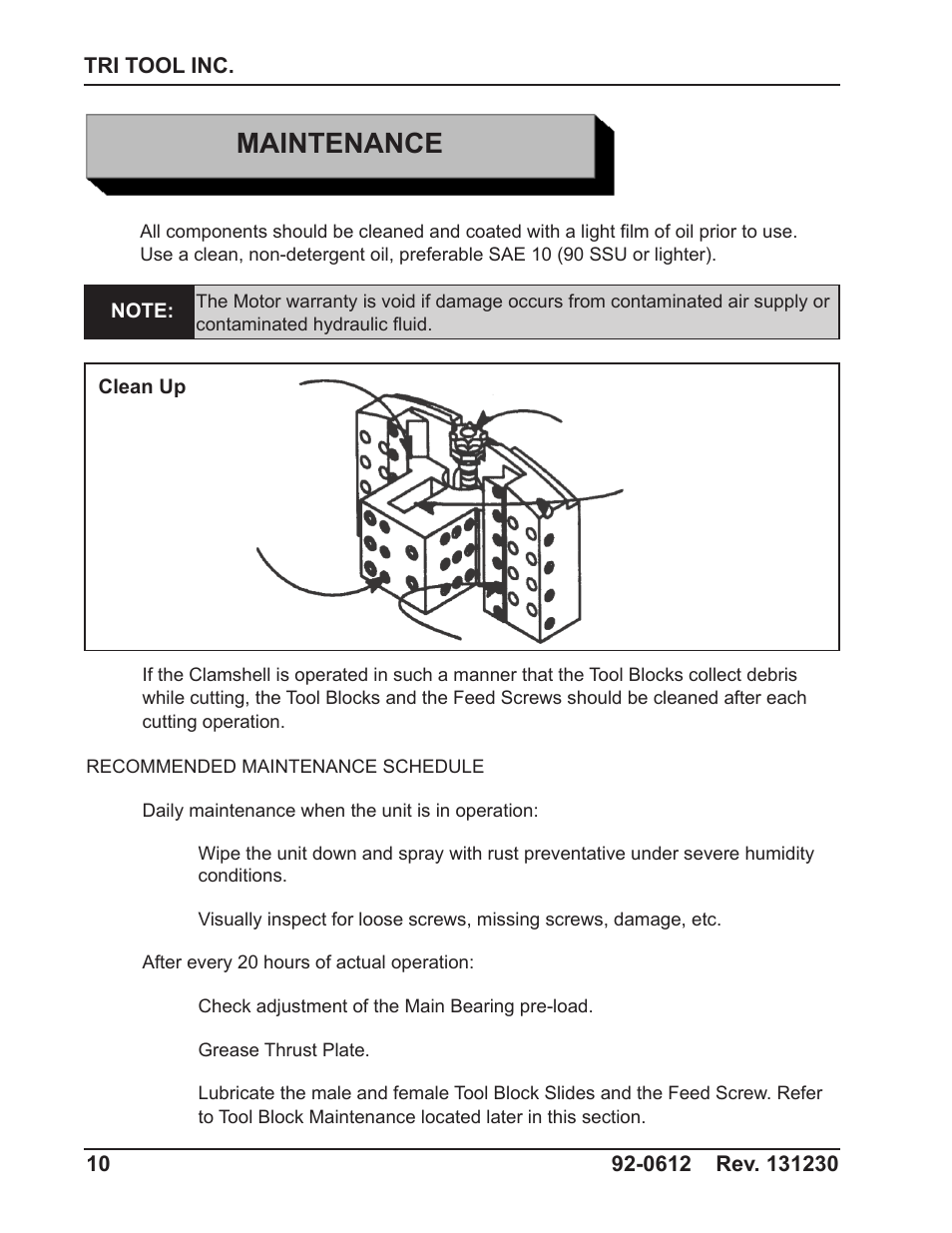 Maintenance | Tri Tool 642SB Clamshell Air and Hydraulic User Manual | Page 10 / 60