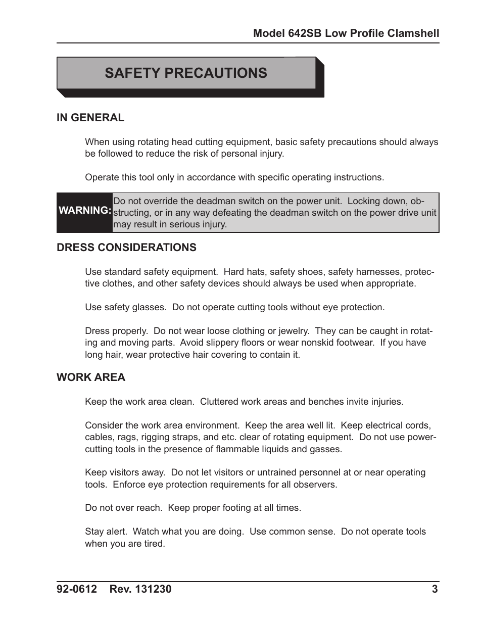 Safety precautions | Tri Tool 642SB Clamshell Air and Hydraulic User Manual | Page 3 / 60