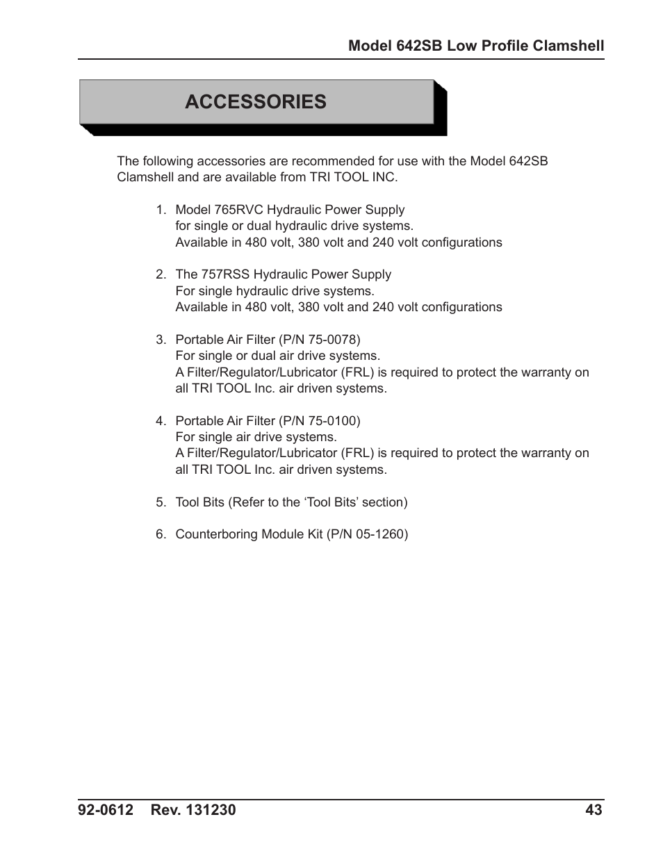 Accessories | Tri Tool 642SB Clamshell Air and Hydraulic User Manual | Page 43 / 60