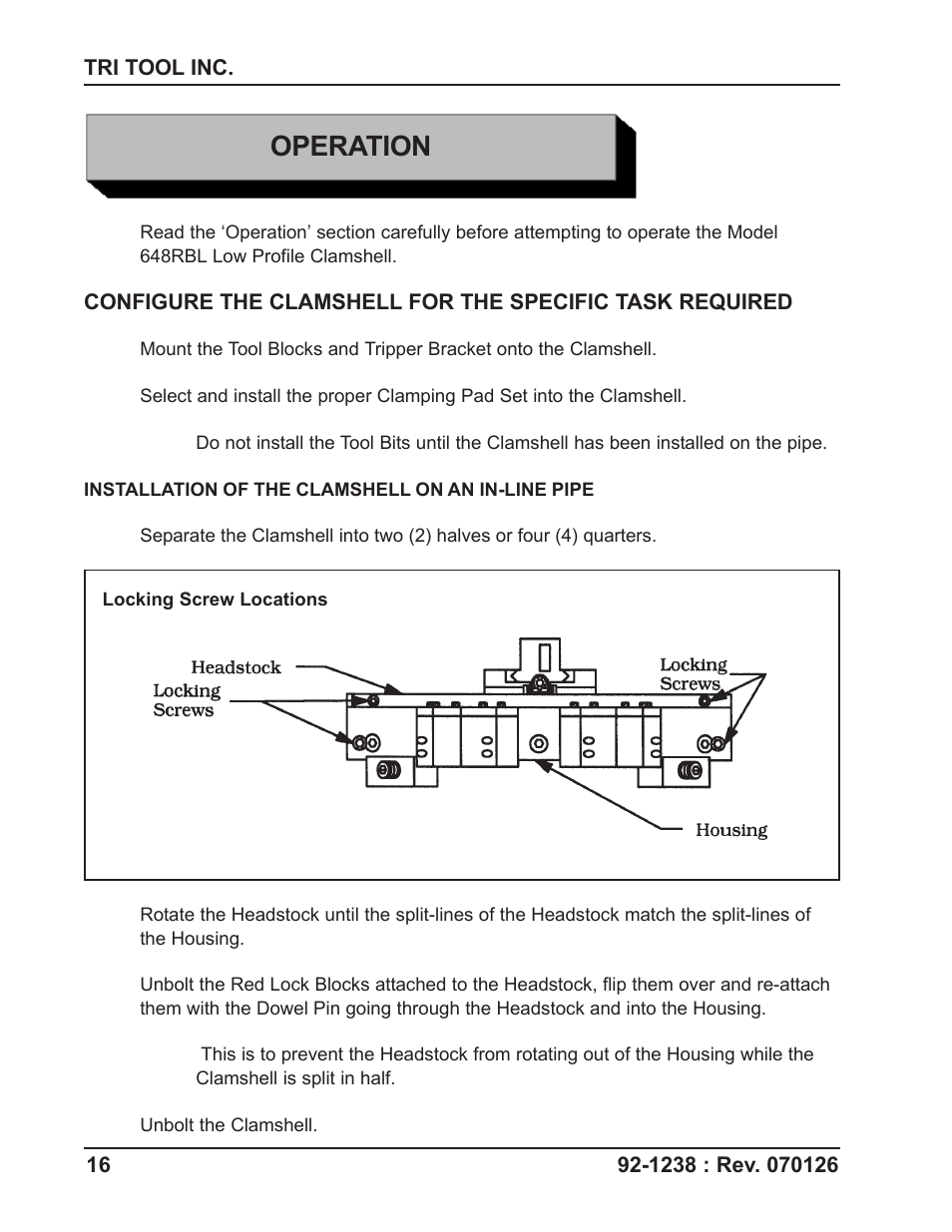 Operation | Tri Tool 648RBL Clamshell User Manual | Page 16 / 52