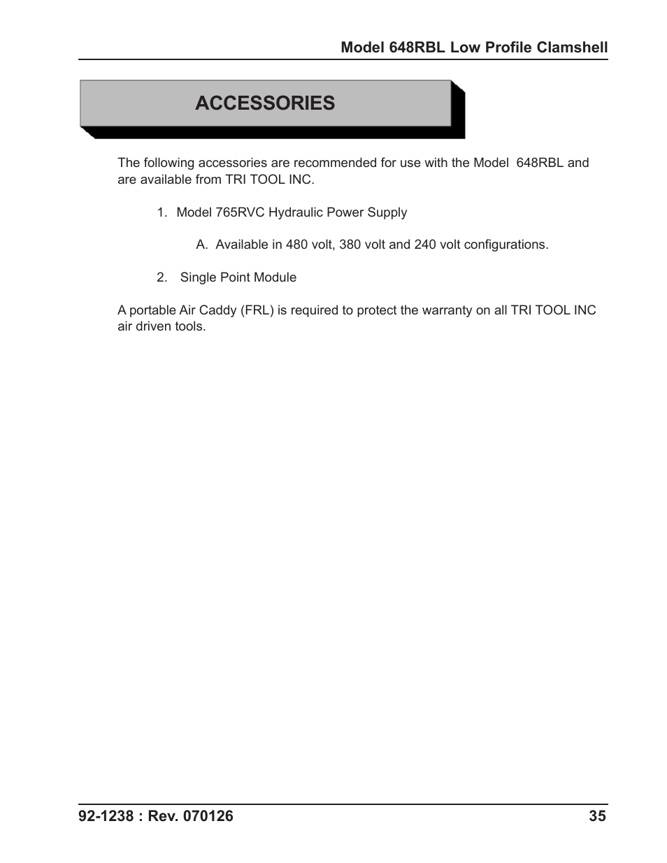Accessories | Tri Tool 648RBL Clamshell User Manual | Page 35 / 52