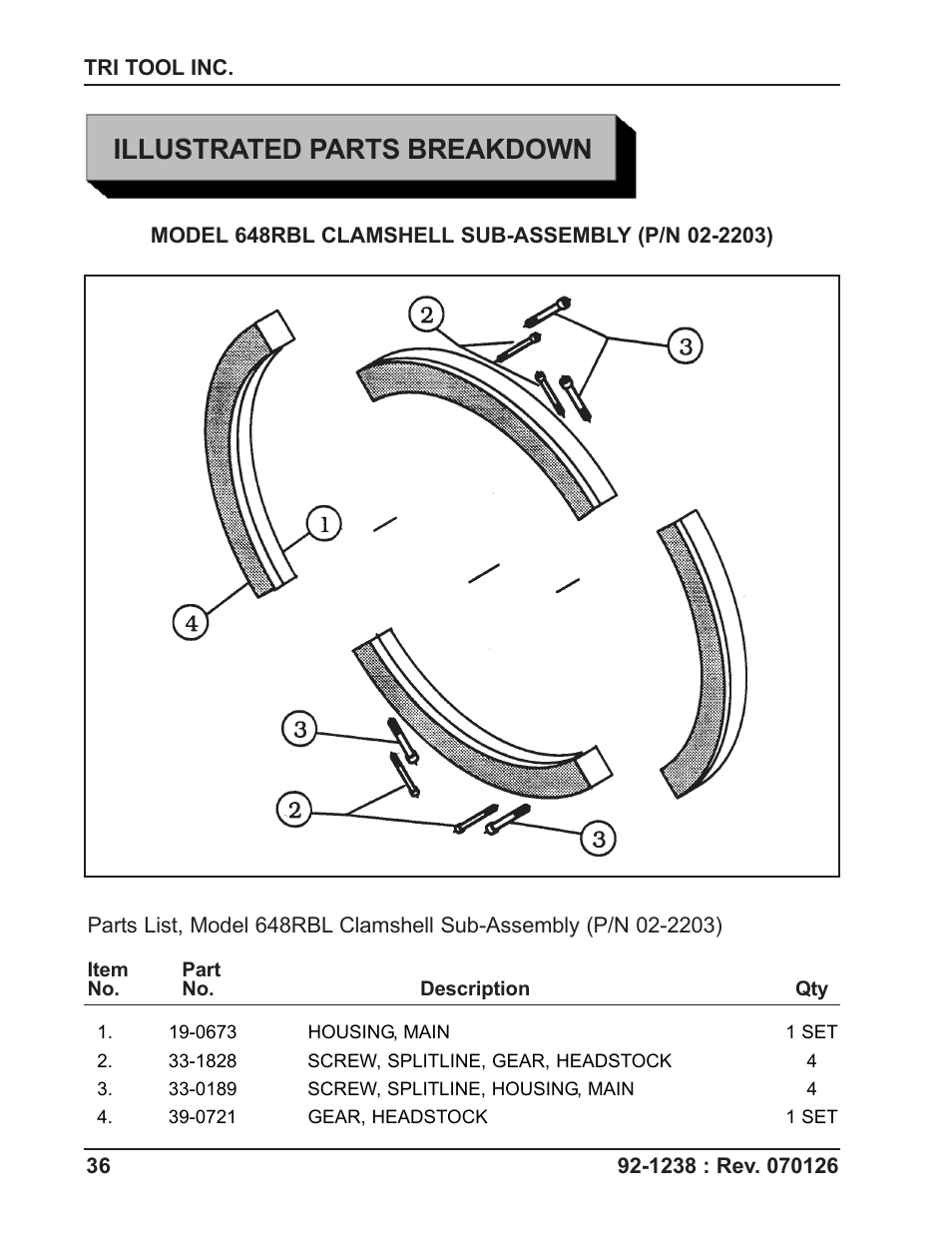 Illustrated parts breakdown | Tri Tool 648RBL Clamshell User Manual | Page 36 / 52