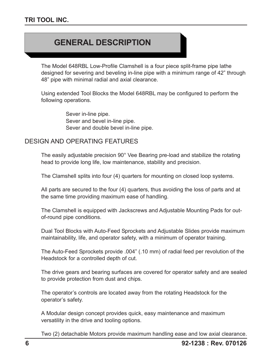 General description | Tri Tool 648RBL Clamshell User Manual | Page 6 / 52