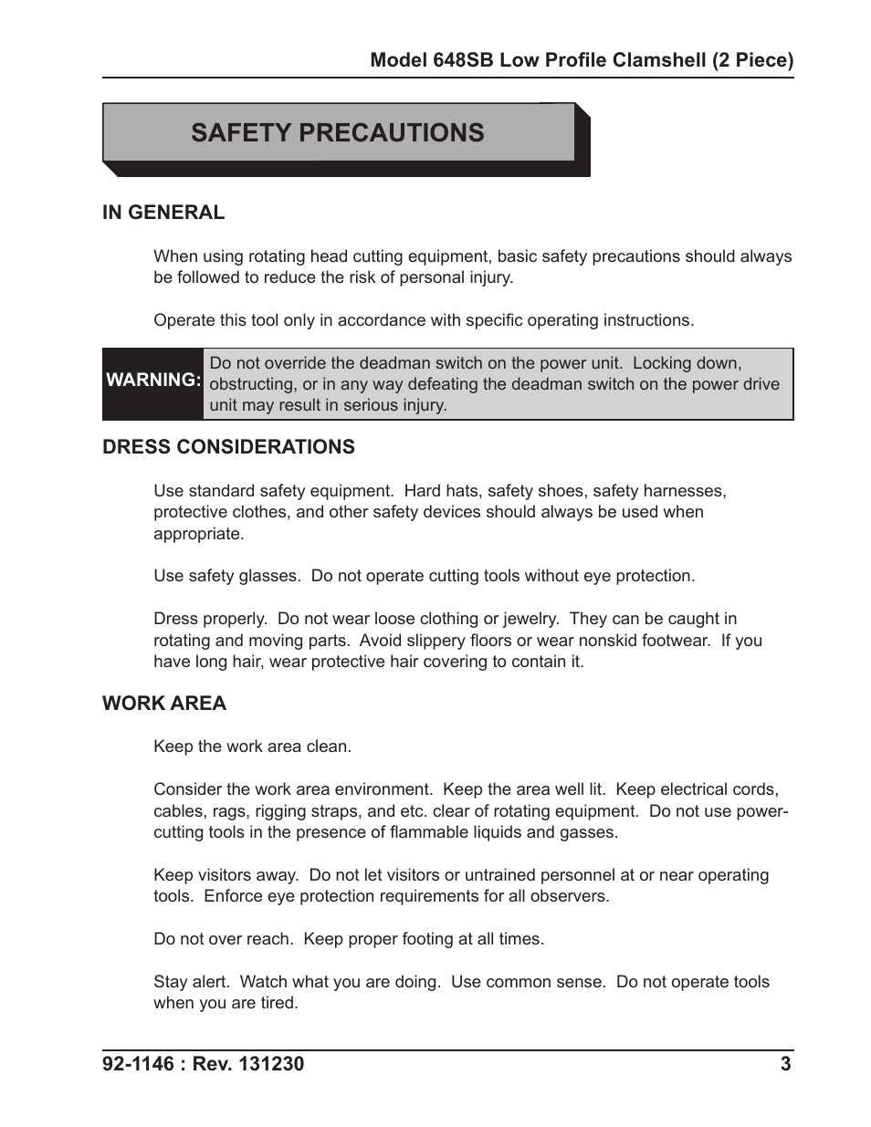 Safety precautions | Tri Tool 648RBL Clamshell Hydraulic 2 Piece User Manual | Page 3 / 55